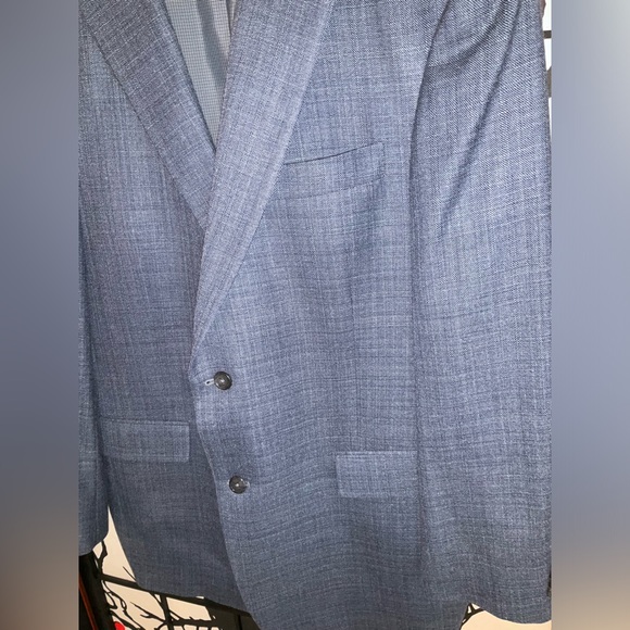 Mens Hart Schaffner Marx 43R Gray Blue Plaid Wool Made in USA Blazer Suit Coat - Picture 4 of 15
